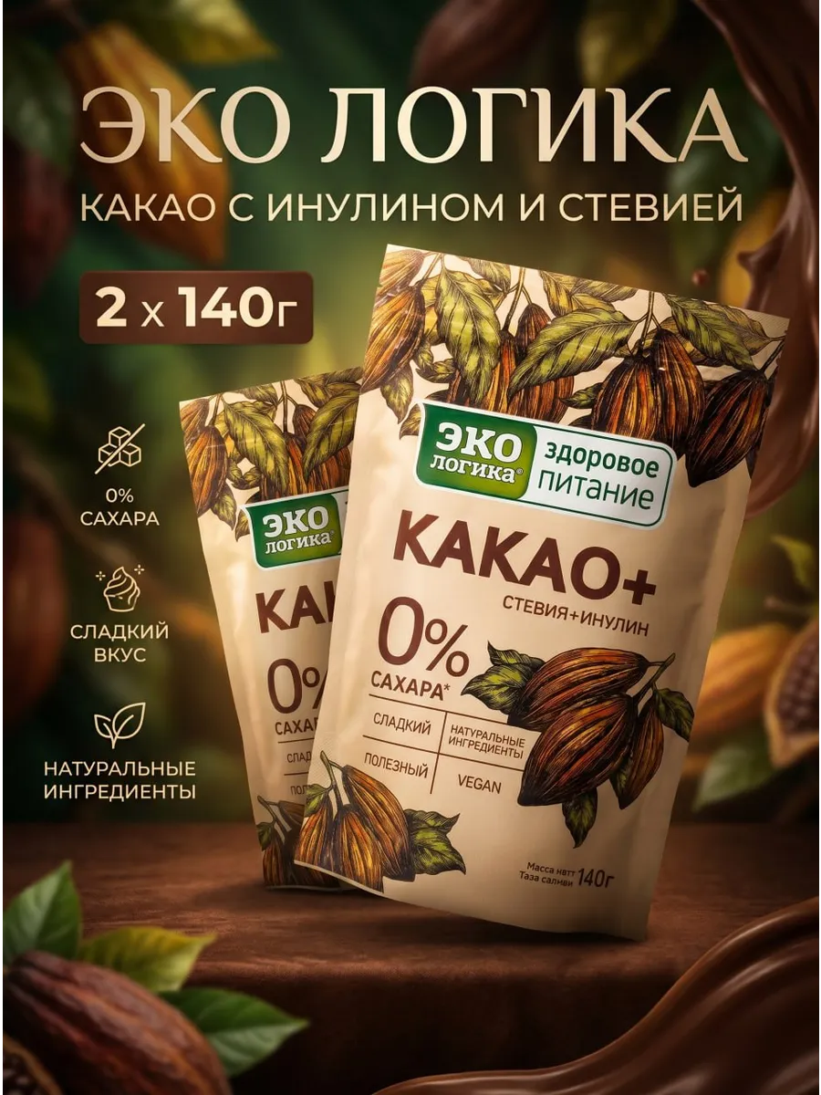 Какао+ с инулином и стевией 140 грамм х 2 шт