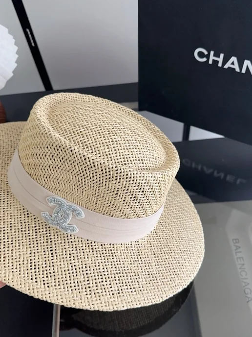 Chanel соломенная шляпа, бежевый, фото 3
