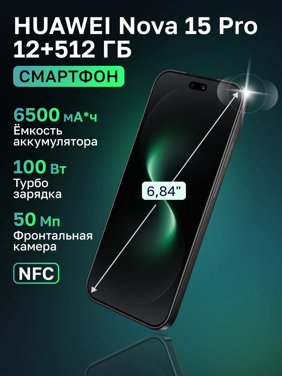 Смартфон nova 15 Pro 12+512ГБ, Черный (51098TSB) Huawei 1001042287 купить в интернет‑магазине Wildberries