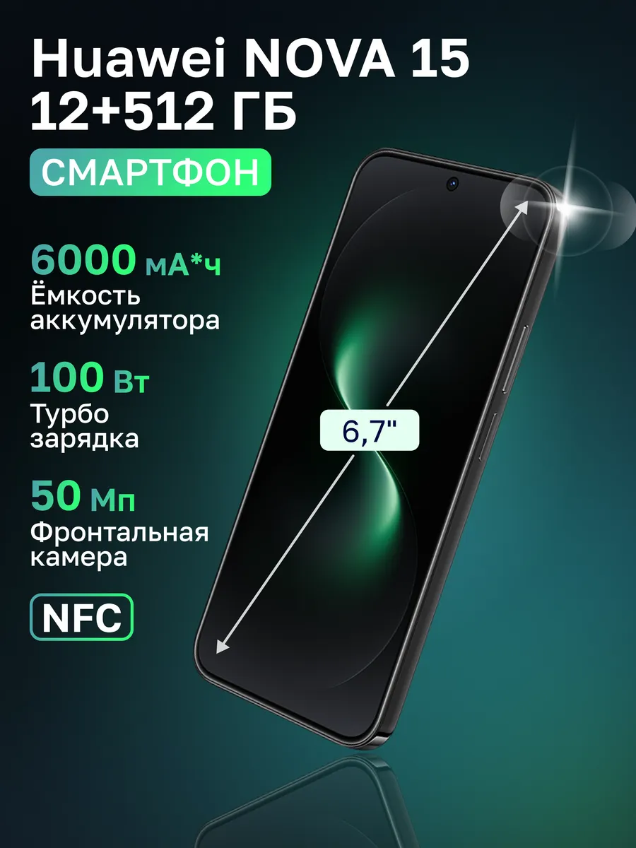 Huawei Смартфон nova 15 12+512ГБ, Черный (51098TSH)