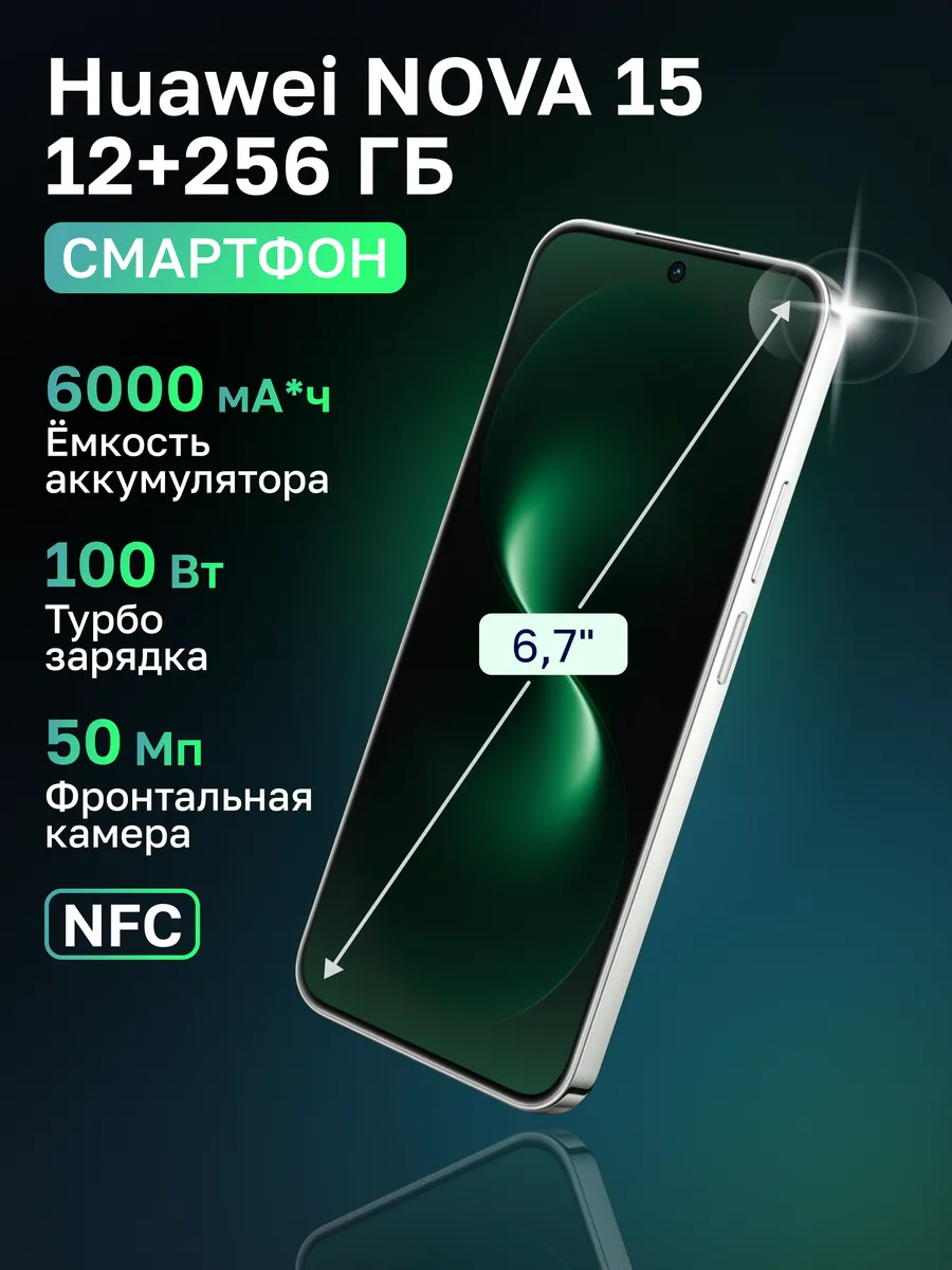 Huawei Смартфон nova 15 12+256ГБ, Мятный (51098TSG)