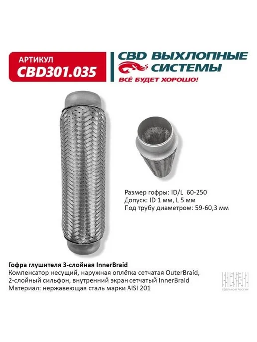Нет бренда Виброкомпенсатор выхлопа (гофра) Inner Braid 60-250, вариант