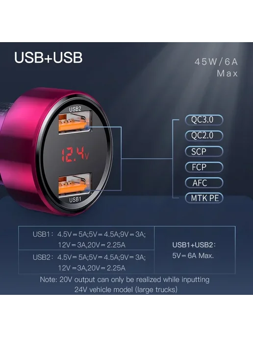 Baseus Автомобильное зарядное Type C+USB, черный, черный, фото 3