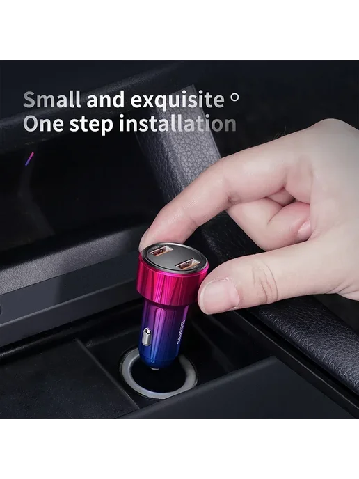 Baseus Автомобильное зарядное Type C+USB, черный, черный, фото 7
