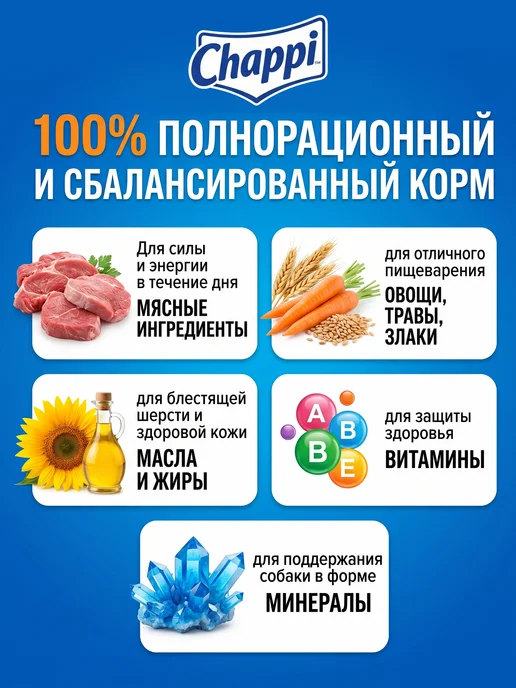 Сухой корм CHAPPI Изобилие Все… для собак, взрослые, мясо, 15 кг, фото 2