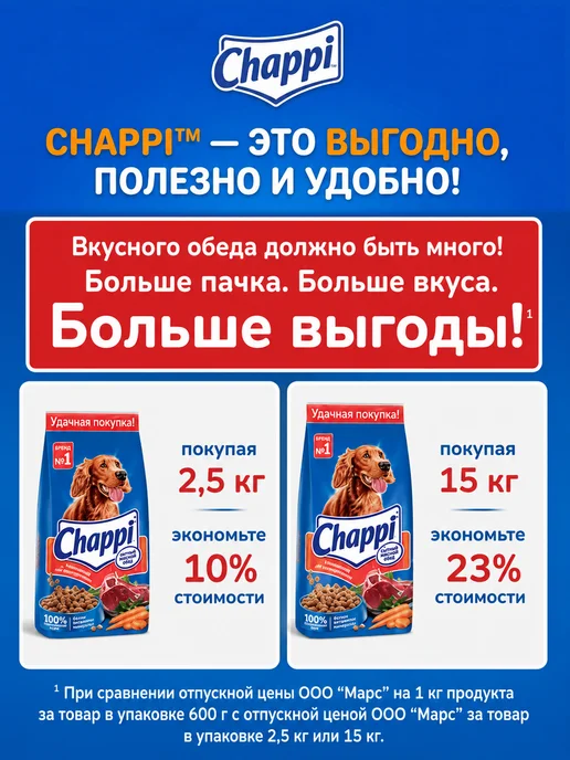 Сухой корм CHAPPI Изобилие Все… для собак, взрослые, мясо, 15 кг, фото 5