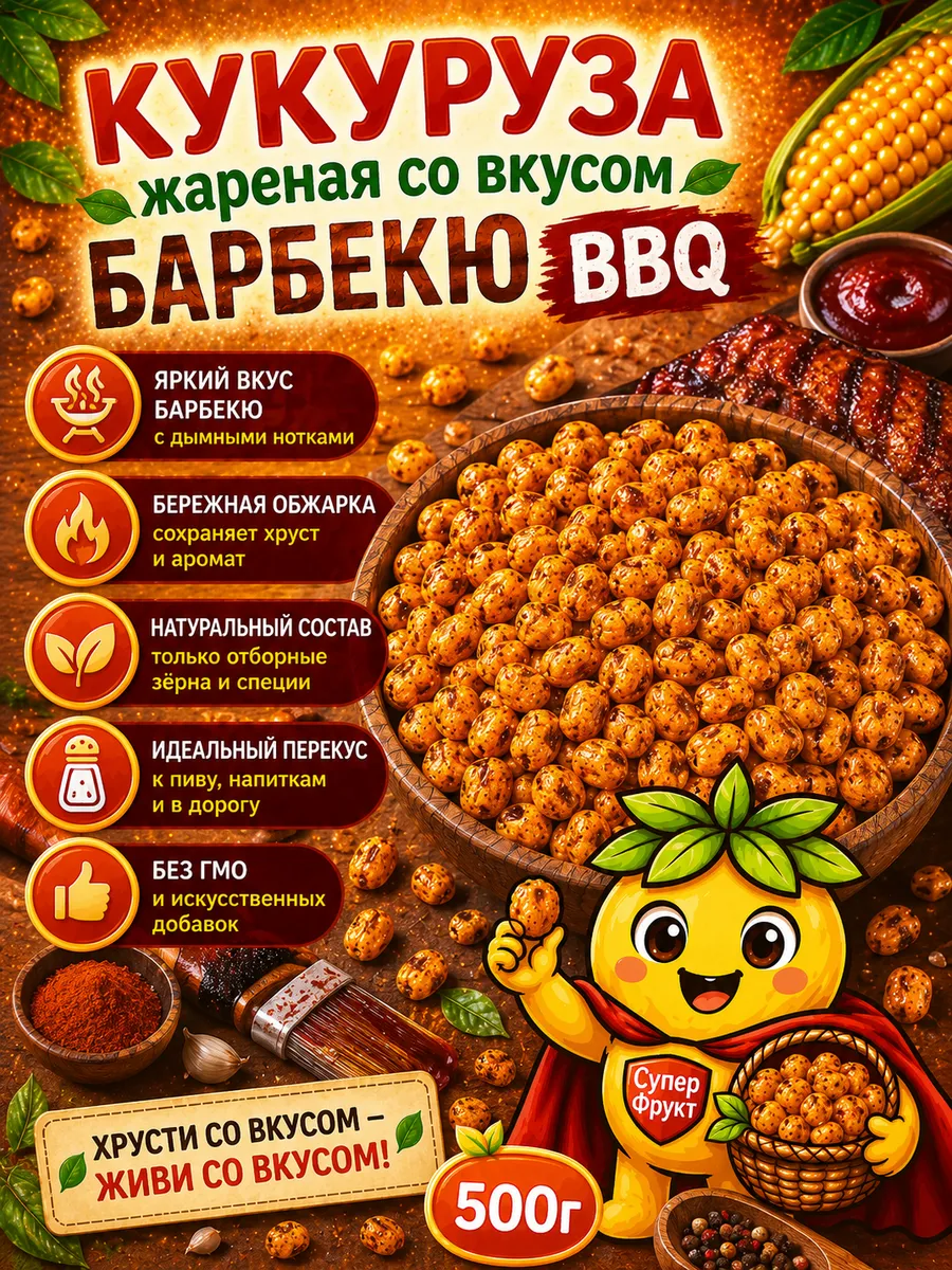 Кукуруза жареная со вкусом барбекю 500гр