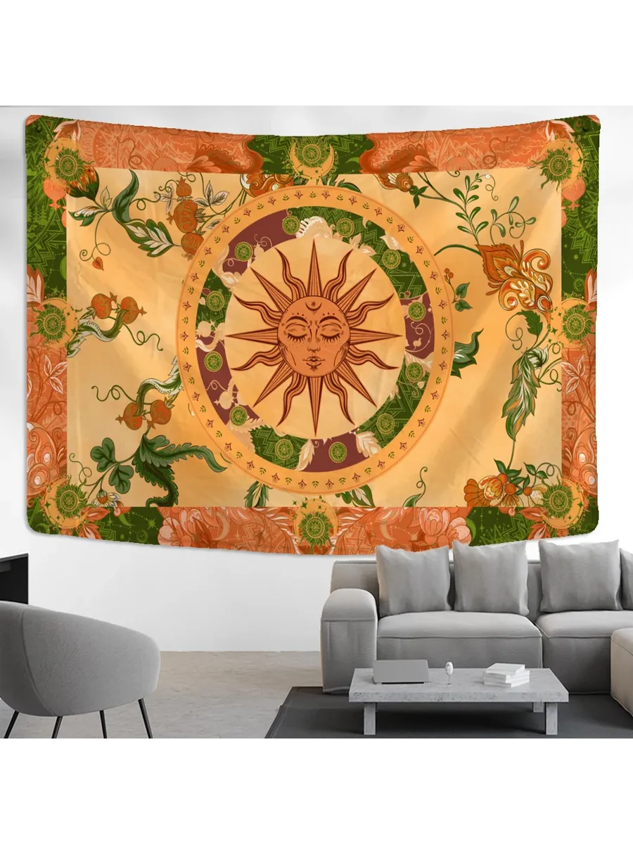Гобелен на стену с солнцем, 95x70см, оранжевый