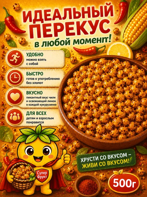 Кукуруза жареная со вкусом чили 500гр, 500 г, фото 2