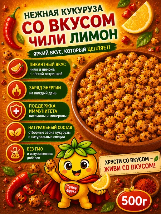 Кукуруза жареная со вкусом чили 500гр, 500 г, фото 3