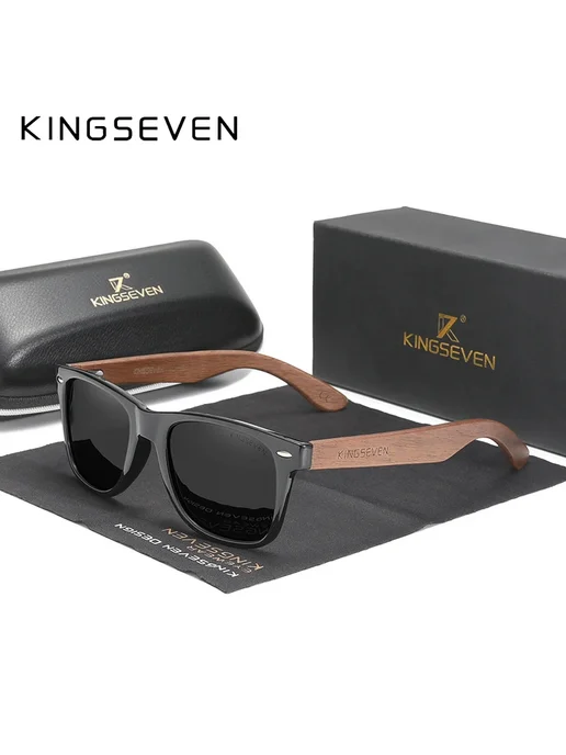 KingSeven W5520 солнцезащитные очки, черные линзы, Balck Lea, черный