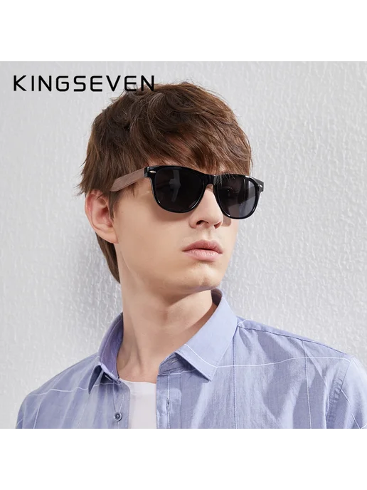 KingSeven W5520 солнцезащитные очки, черные линзы, Balck Lea, черный, фото 3