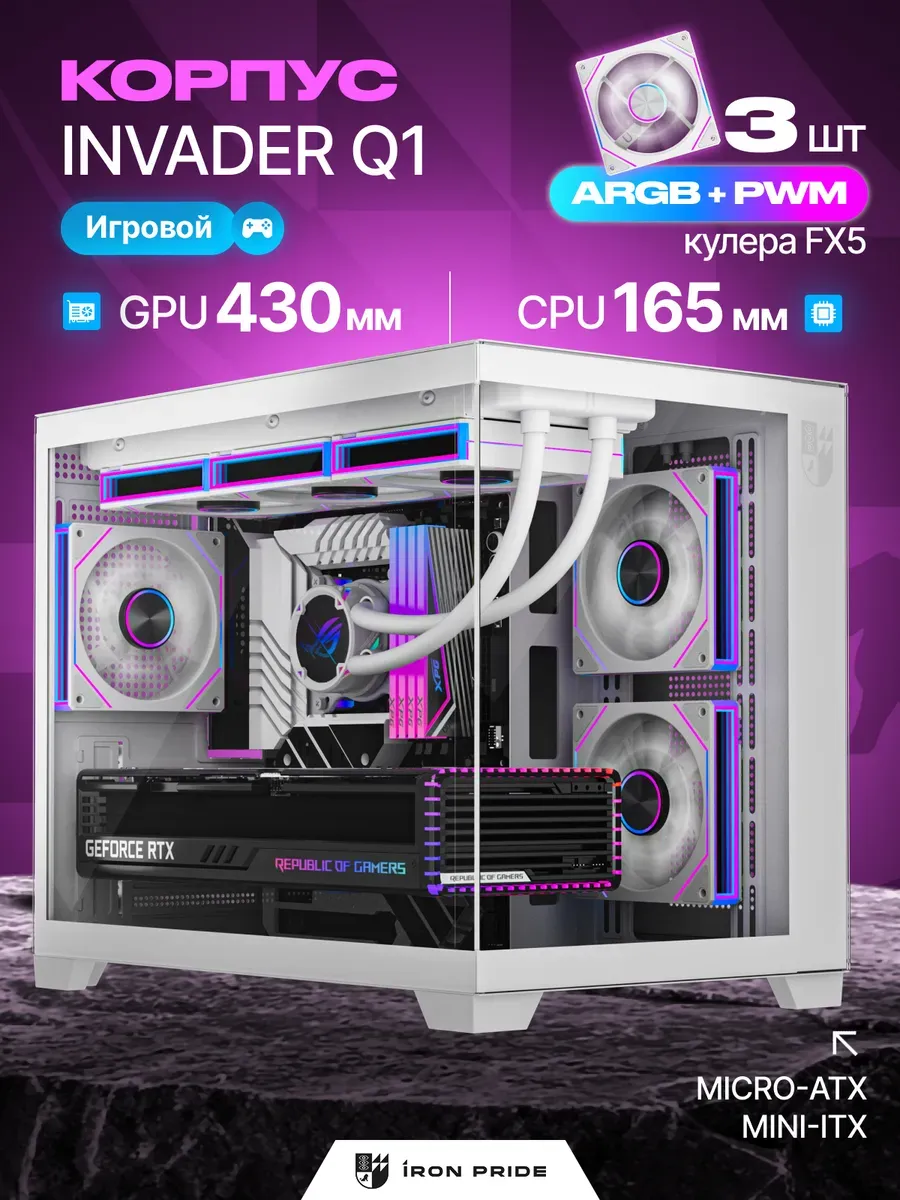 Корпус ПК игровой IronPride Q1 white 3 кулера FX5 PWM ARGB