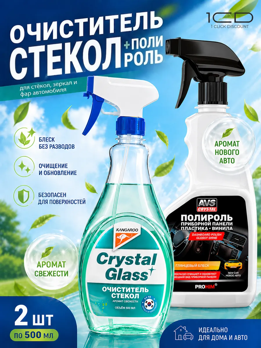Очиститель стекол и полироль для пластика автомобиля