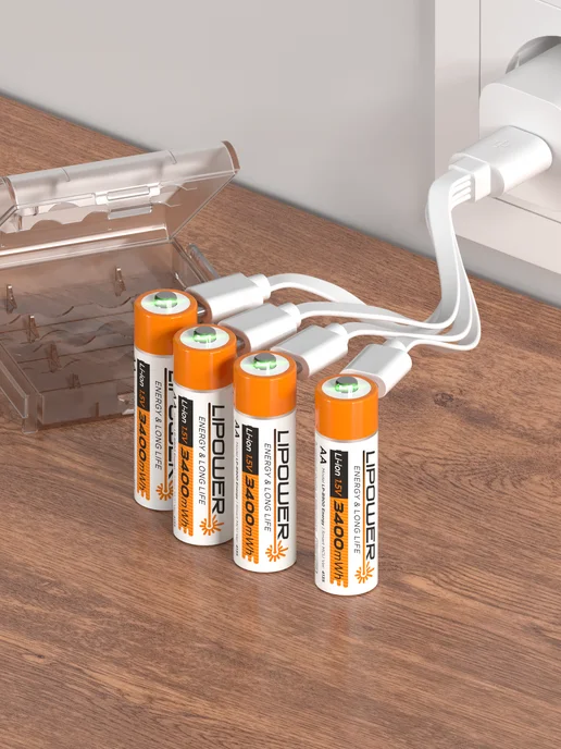 LIPOWER Аккумуляторные батарейки АА пальчиковые 3400 mWh 1.5В 4 шт, 4 шт, фото 3