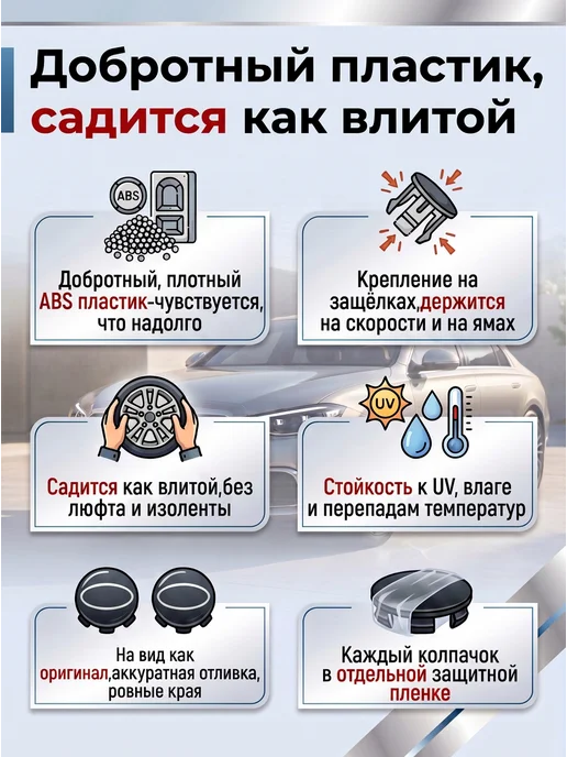 Колпачки на литые диски LS 56 60 KIA, черный, фото 5