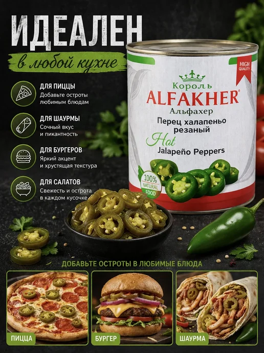 ALFAKHER Перец Халапеньо маринованный резаный Египет, вариант, фото 5