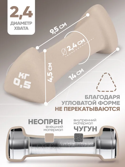 Espado Гантели неопреновые 0,5 кг для спорта и фитнеса 2 шт, 0,5 кг, 2 шт, фото 2