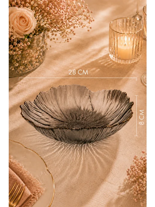 Коралл Блюдо сервировочное стеклянное 28 см Night Bloom, черный, фото 3