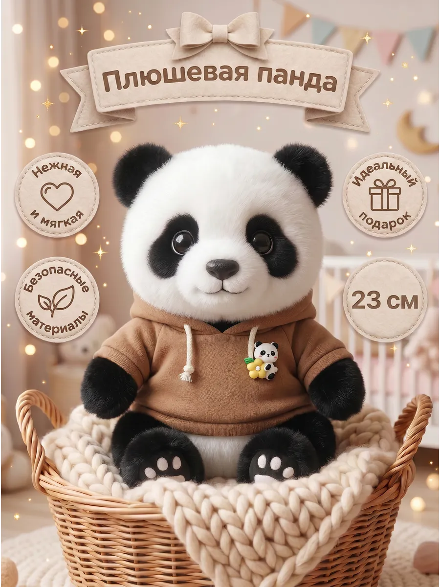 092 Мягкая игрушка Панда в худи 23 см