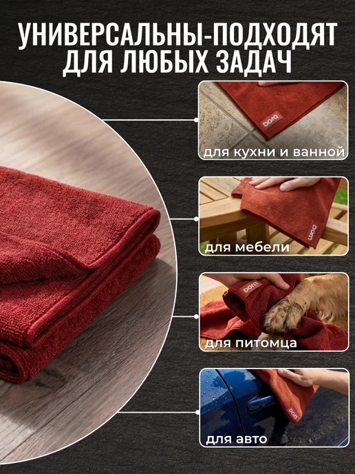 Dora Тряпки из микрофибры для уборки пола 50х60 см, 2 шт, 50x60 см, 2 шт, фото 6