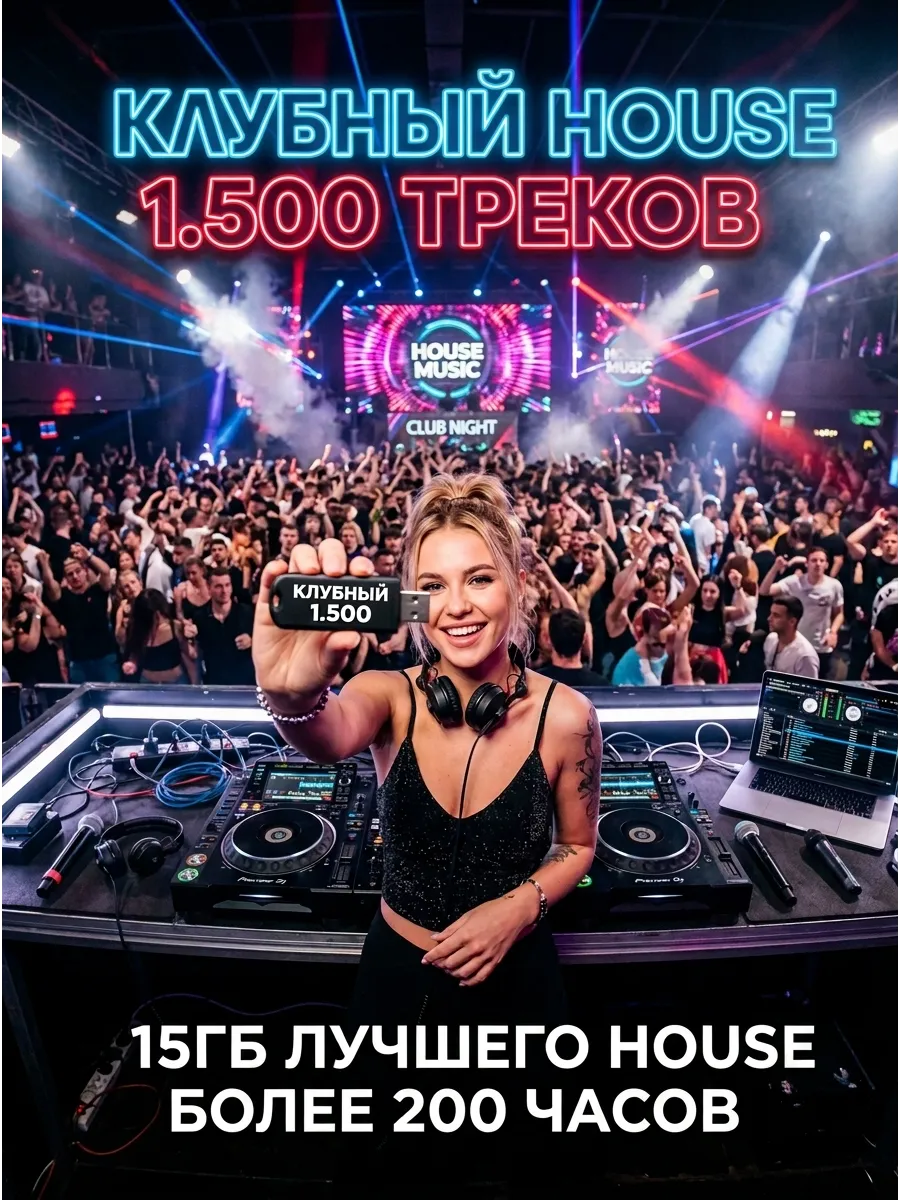 МУЗЫКА КЛУБНЫЙ HOUSE 1.500 треков на USB флешке