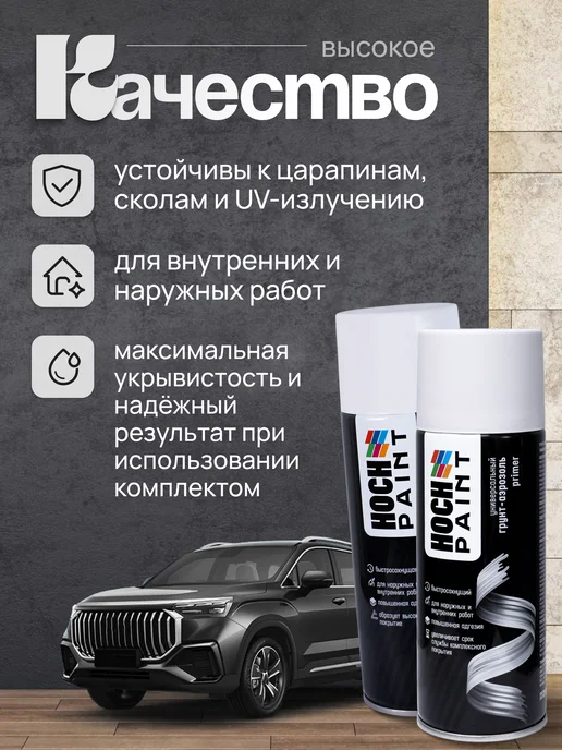Hoch Paint Набор грунт и краска автомобильная белая матовая, белый, фото 2