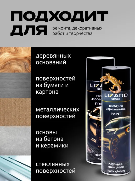 Lizard Набор грунт и краска автомобильная черная глянец L005, черный, фото 3