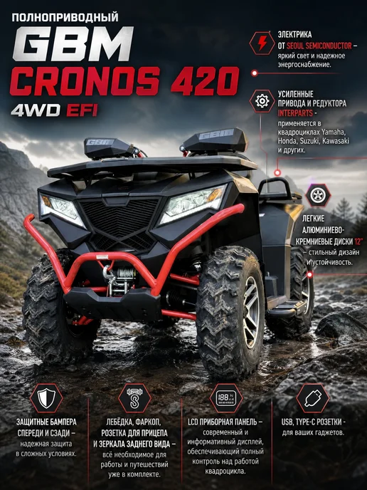 GBM Полноприводный CRONOS 420 4WD EFI кт-зч, черный, фото 2