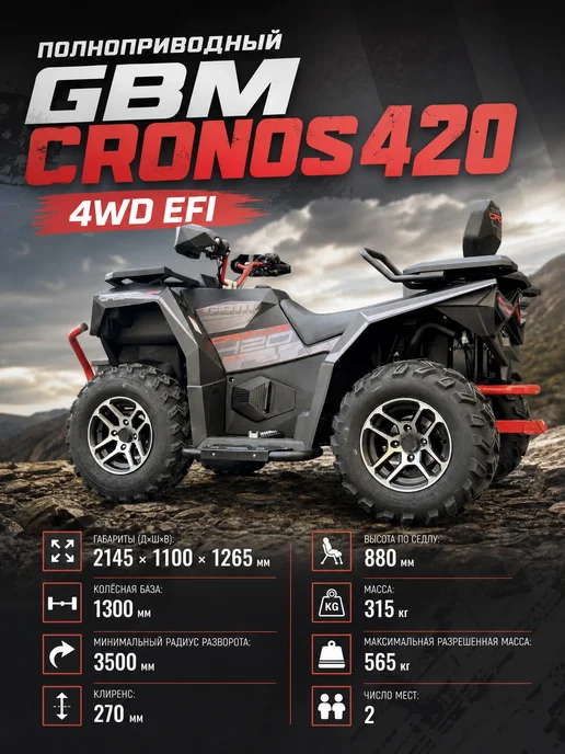 GBM Полноприводный CRONOS 420 4WD EFI кт-зч, черный, фото 3