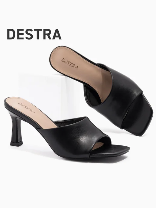Destra Мюли на каблуке с открытым носом летние, черный, фото 4