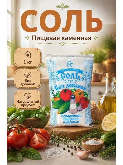 Тыретский солерудник Соль пищевая каменная 1кг Помол №1, 1 кг