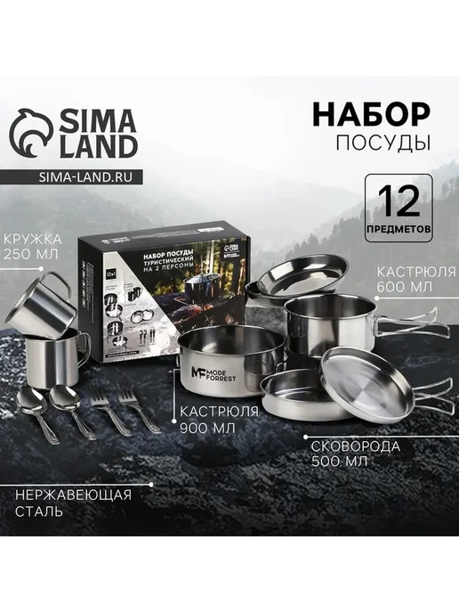 Набор посуды для пикника на 2 персоны, сталь, серый, фото 2
