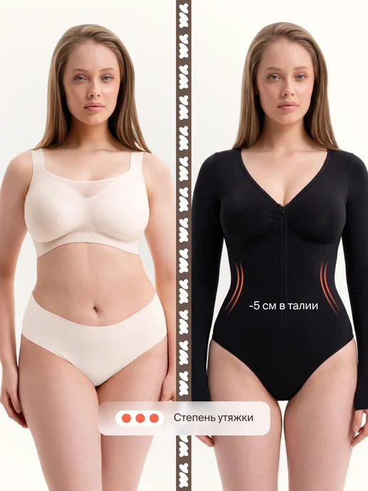 WAISTLINE Утягивающее боди с длинным рукавом, черный, фото 3