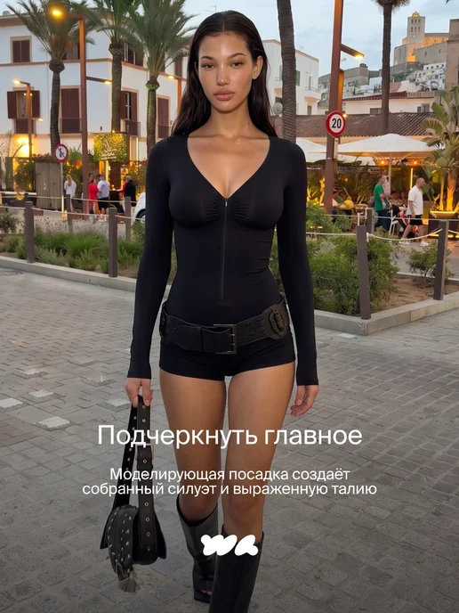 WAISTLINE Утягивающее боди с длинным рукавом, черный, фото 4