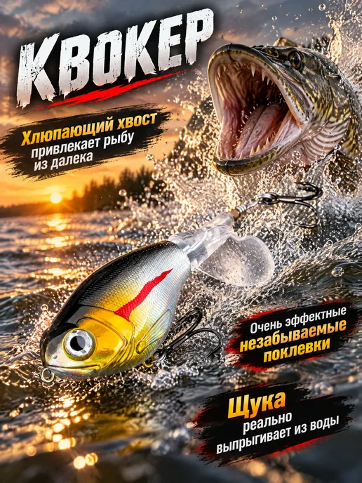 Proberos Воблер квокер (16 гр. 9 см) на щуку, поппер для рыбалки, 16 г, фото 2
