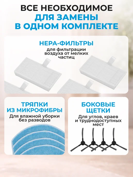 Элемент Фильтры щетки тряпки для робота пылесоса Midea VCR04W, 4 Вт, фото 3