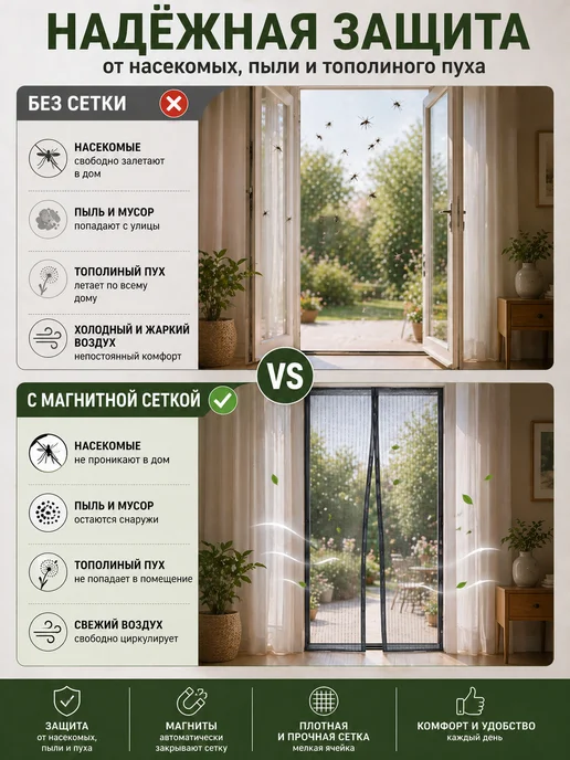 Нет бренда Москитная сетка на дверь магнитная серый 120х210 см, 120x210 см, фото 2