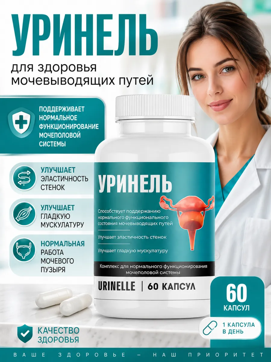 Средство для мочеполовой системы "Уринель", банка 60 капсул