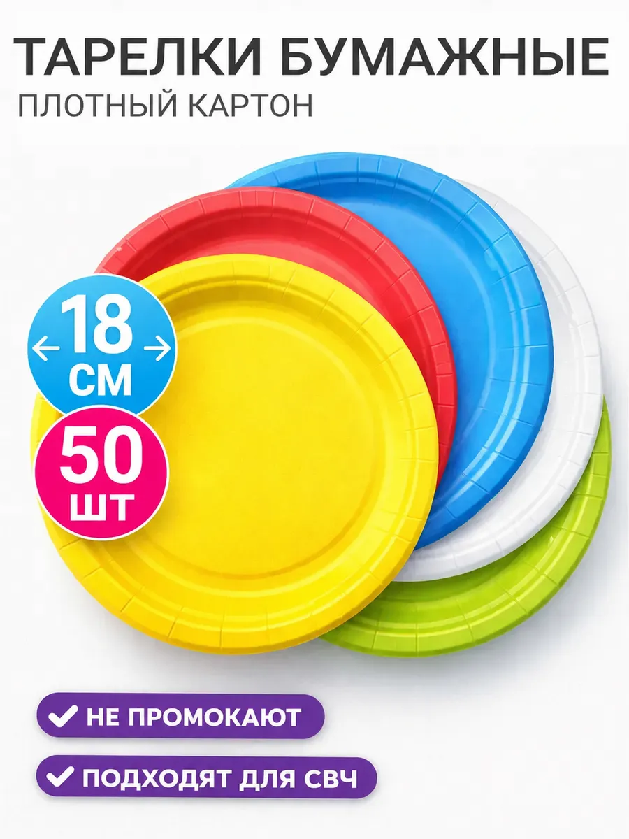 Тарелки одноразовые бумажные набор цветные