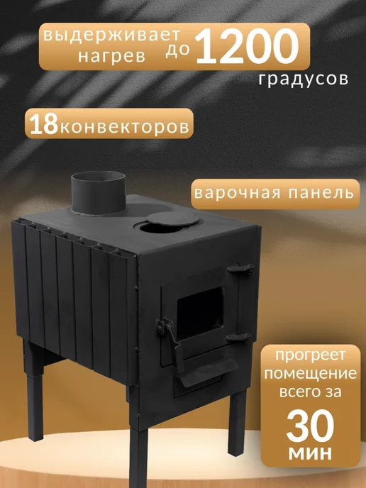 Печь буржуйка отопительная со стеклом, черный, фото 2