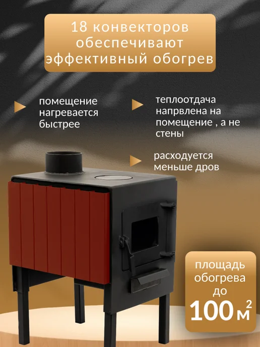 Печь буржуйка отопительная со стеклом, черный, фото 3