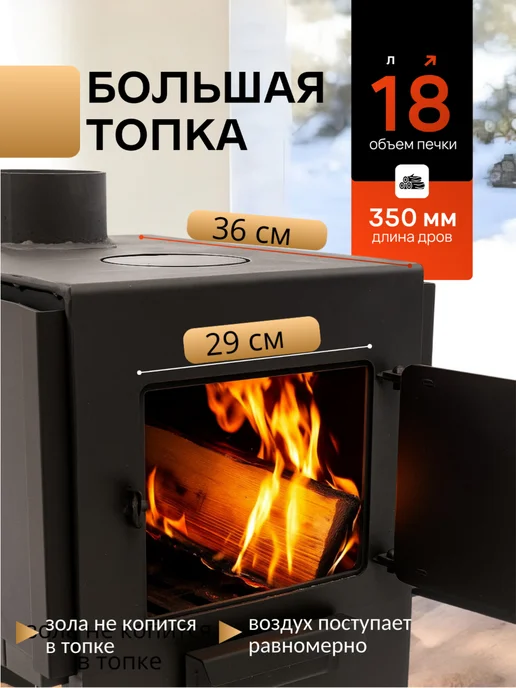Печь буржуйка отопительная со стеклом, черный, фото 7