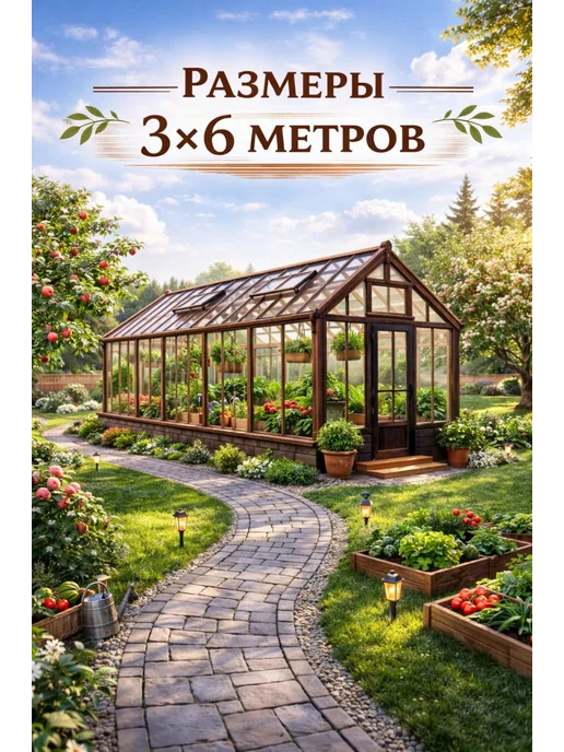 Проект теплицы с деревянным каркасом 6х3м на бумаге, 3 м, фото 2