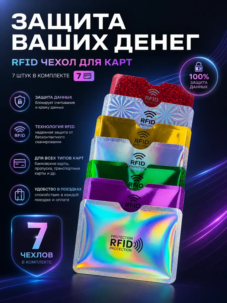 RFID чехол блокиратор защита для банковских карт 7 шт