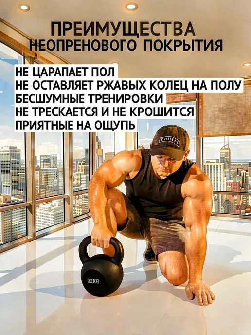 Гиря 24 кг синяя, 32 кг, черный, фото 3