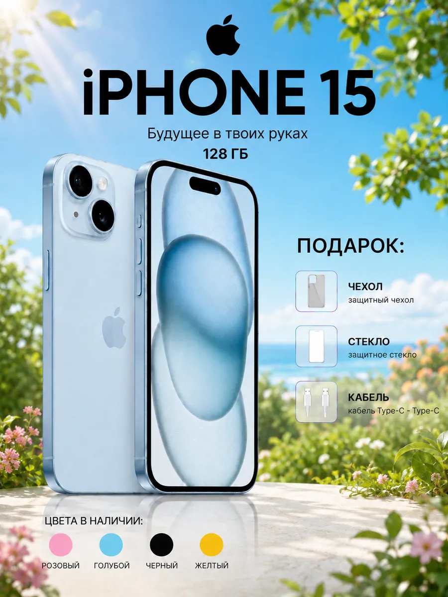 iPhone 15 128 ГБ, Голубой, Восстановленный