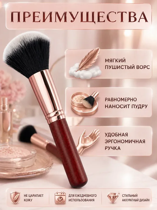 бан3 Мягкая косметическая кисть для сухих текстур, вариант, фото 3