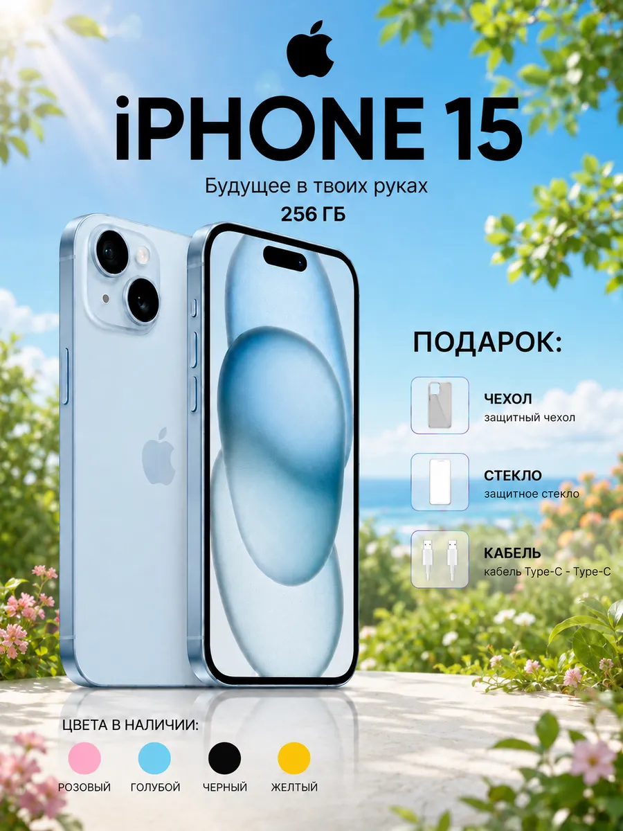 iPhone 15 256 ГБ, Голубой, Восстановленный