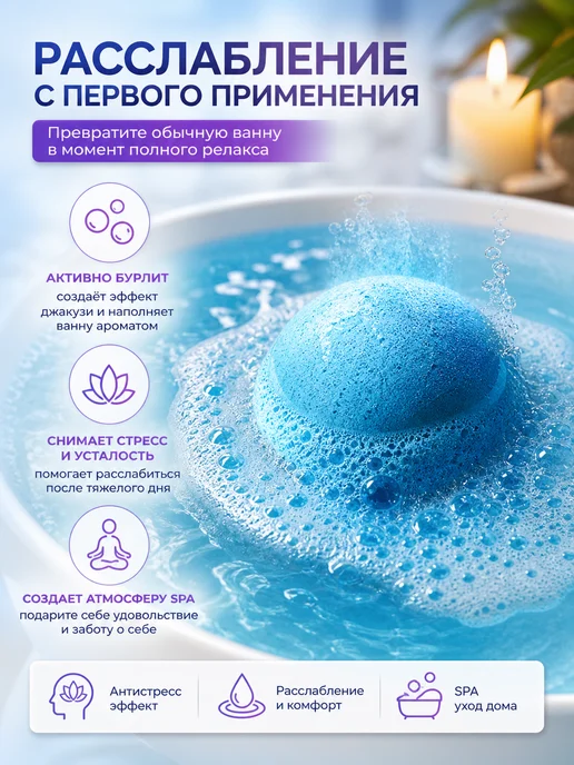 Kiz77 Ароматный бурлящий шар для ванны, голубой, фото 2